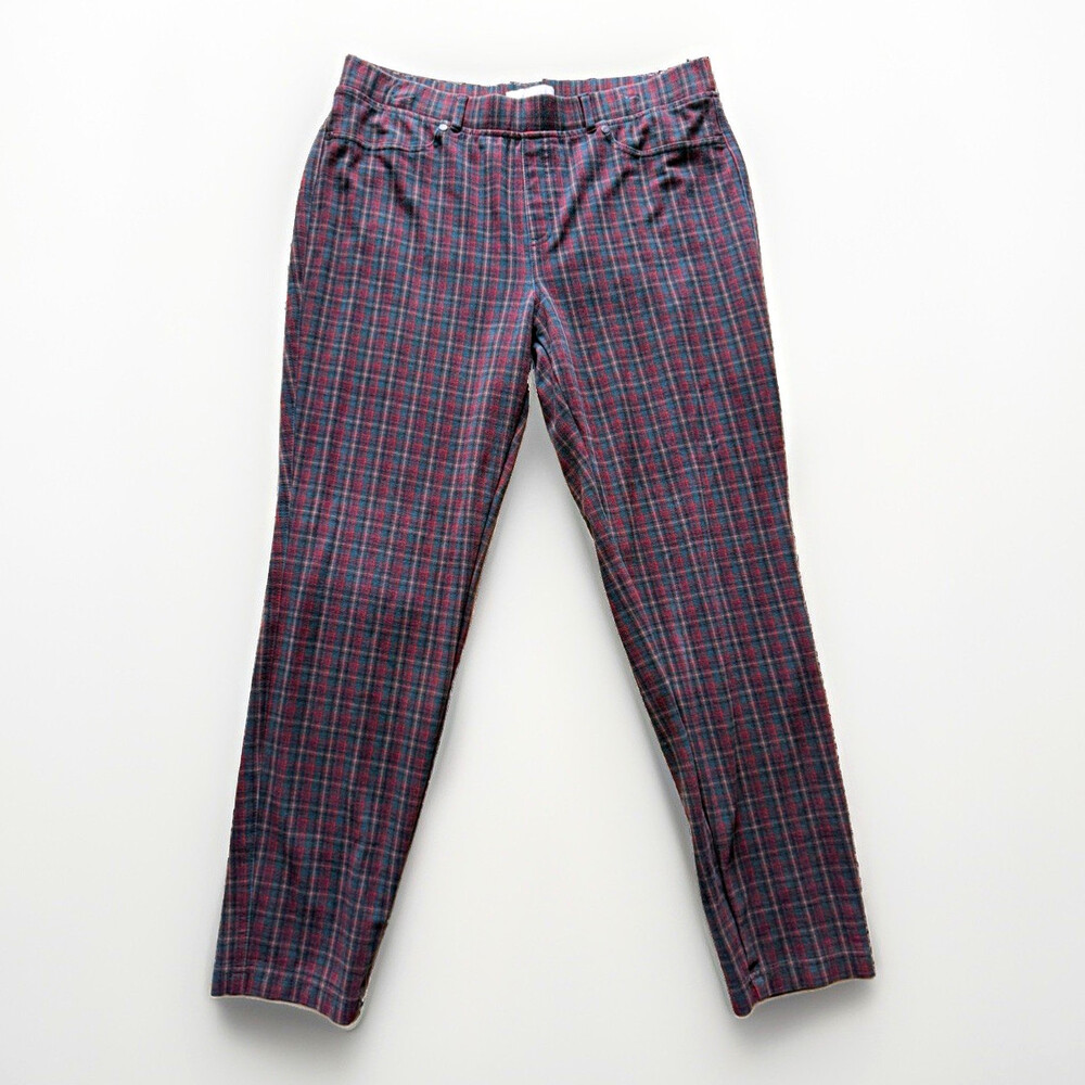 Talbots Women's Plaid Dress Pants Straight Leg Flat Front Gray Red Blue